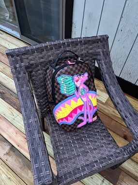Sprayground Brown Checkerboard Pink Panther Graphic Kids Backpack